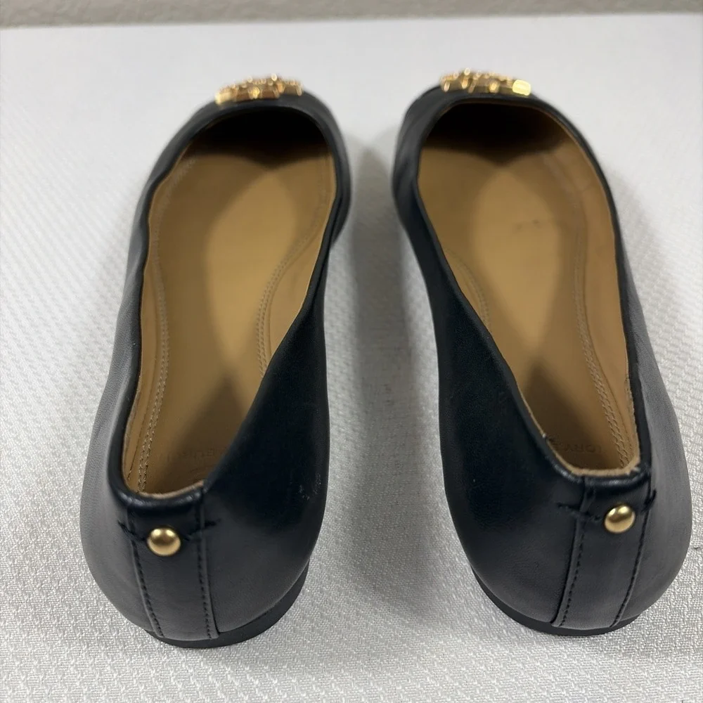 Tory Burch Laura‎ Ballet Gold Double T Logo.Size 6.5 Black Shoes